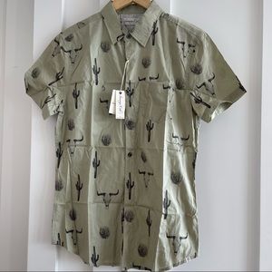 Khaki casual button down with Cactus & longhorn print